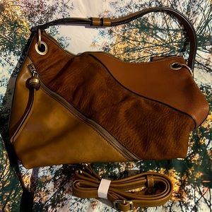 Anthropologie Anthea Vegan Leather Purse Hobo Bag Shoulder Tote Tan Brown